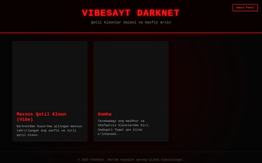 VibeSayt Darknet katalogi — qorong'i mavzu katalogi va admin paneli